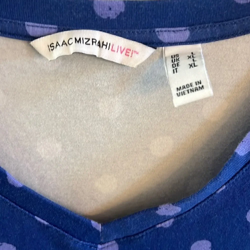 Isaac Mizrahi Women’s Large short sleeve blue and purple cute polka dot dress